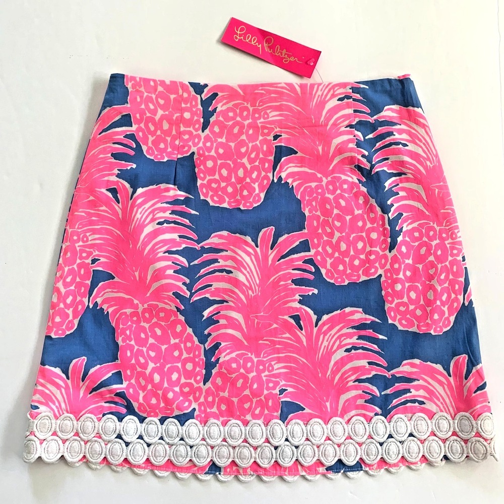 Lilly Pulitzer Blue Mini Skirt with Pink Pineapple Print
